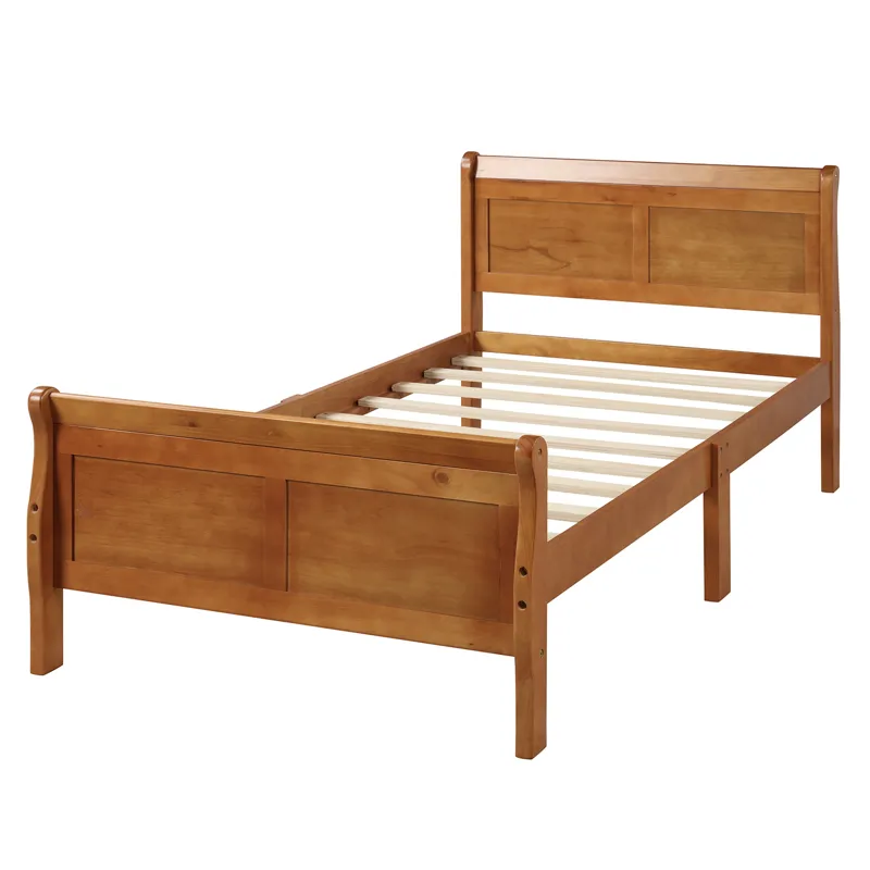 Twin Platform Bed Frame Mattress Foundation Sleigh Bed With Headboard / Footboard / Wood Slat Support - Oak