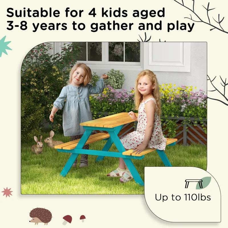 Outsunny - Kids Picnic Table Set With Wooden Table, Outdoor Bench Set With Seating For 4 Kids Ages 3