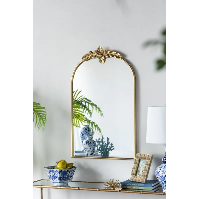 Arched Wall Mirror With Metal Frame, Wall Mirror For Living Room, Bedroom Hallway - Gold
