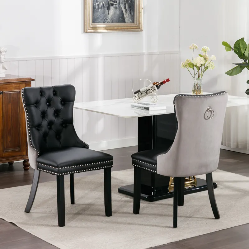 Nikki - Modern, High-End Tufted Solid Wood Contemporary PU And Velvet Upholstered Dining Chair With 