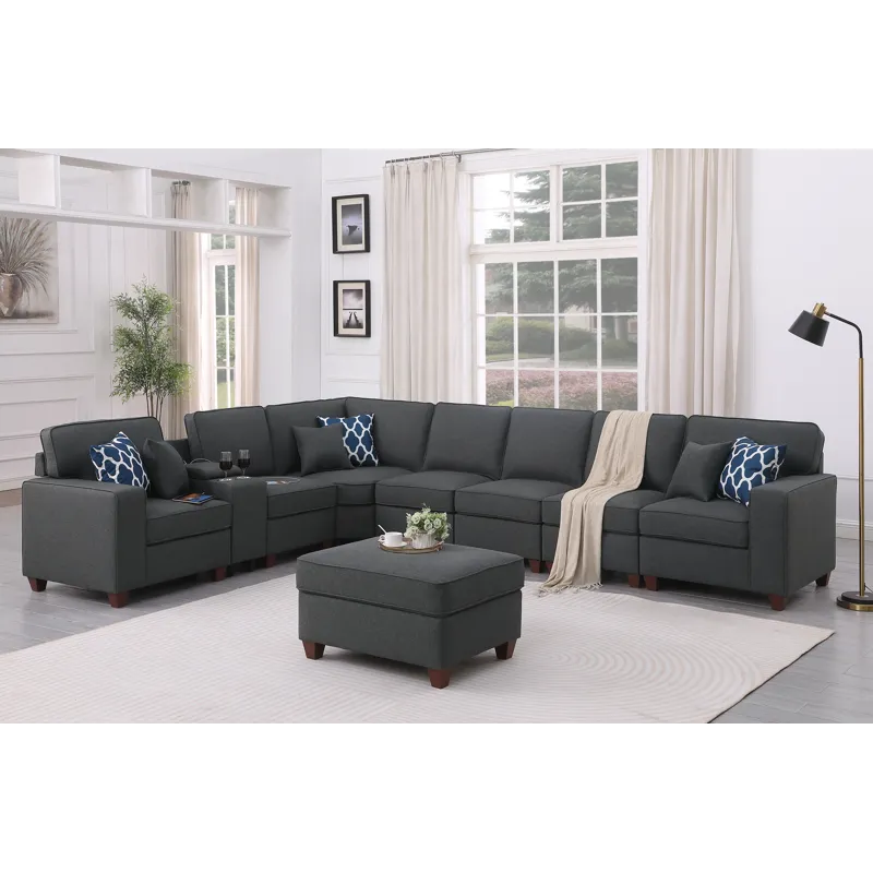 Hannah - Sectional Sofa With Ottoman - Dark Gray