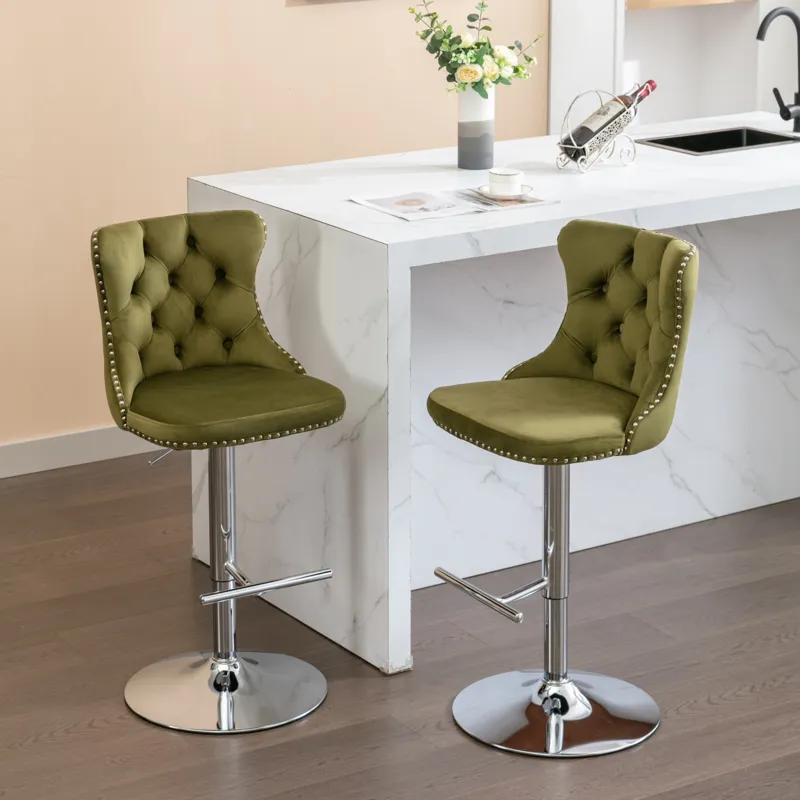 Swivel Velvet Barstools Adjusatble Seat Height From 25-33\", Modern Upholstered Chrome Base Bar Stoo