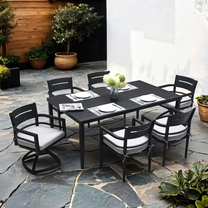 7 Piece Dining Set Modern Outdoor Patio Furniture, Including 4 Dining Chairs & 2 Swivel Rockers Sunb