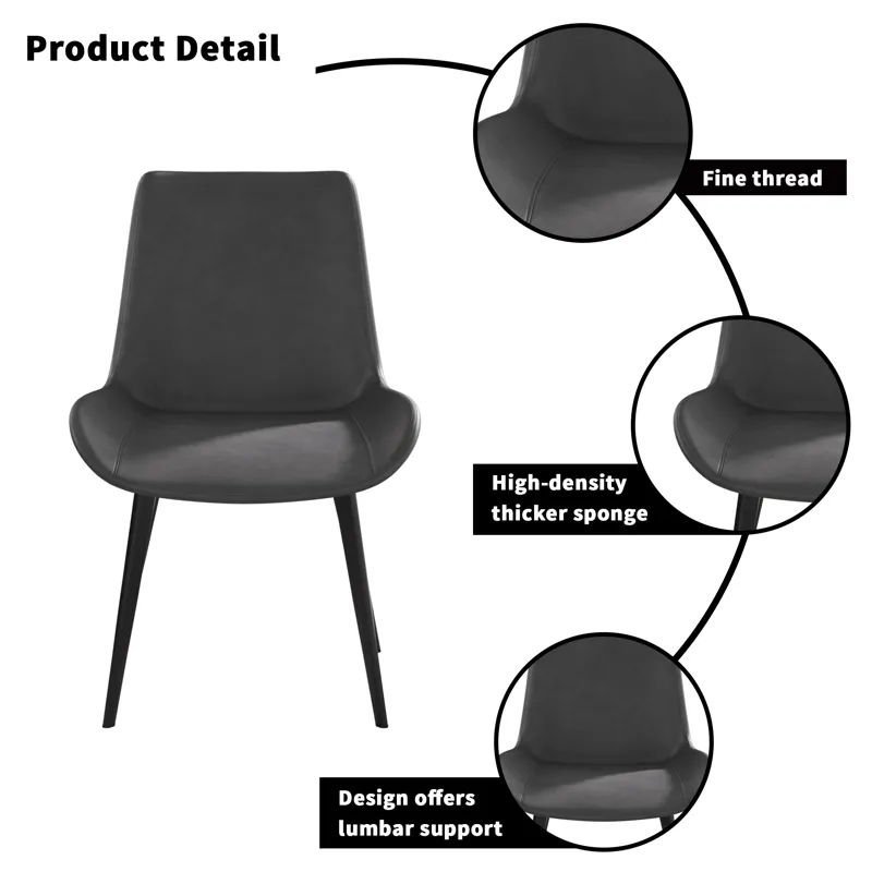 Modern Dining Chair Living Room Metal Leg Dining Chair (Set of 2) - Black / Gray