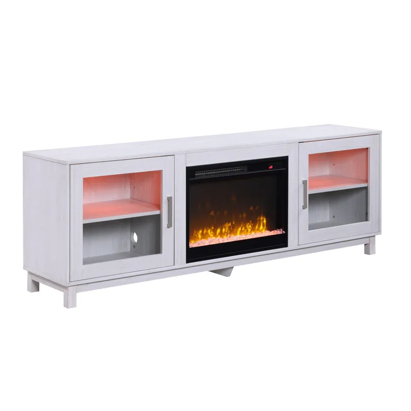 Summit - TV Stand Console With Fireplace - White Walnut Finish