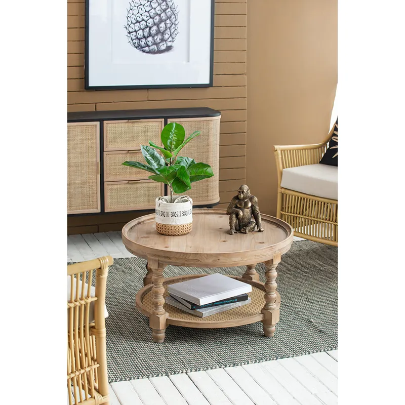 Round 2 Tiered Side Tabel, Natural End Tabel For Lving Room Bedroom Entryway - Brown