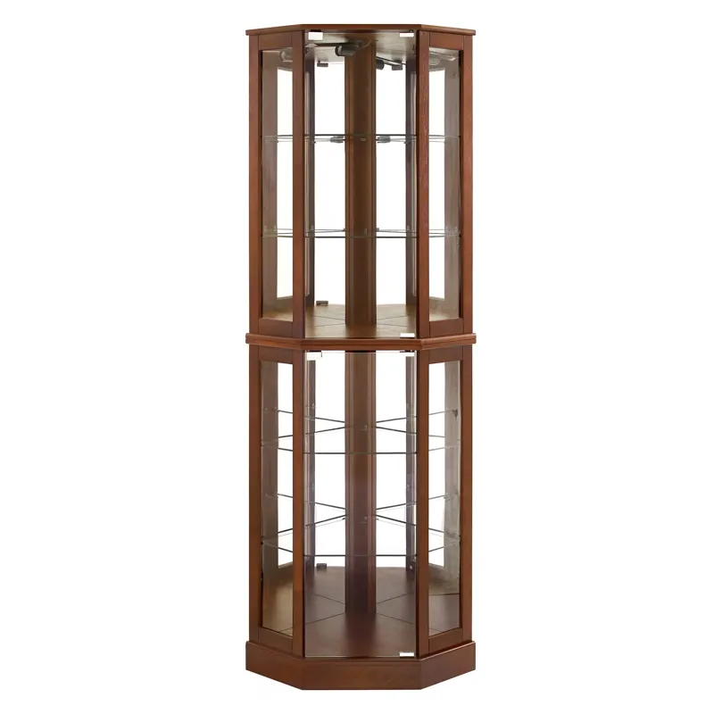 6 Shelf Corner Curio Display Cabinet With Lights, Mirrors And Adjustable Shelves (E26 Light Bulb Not