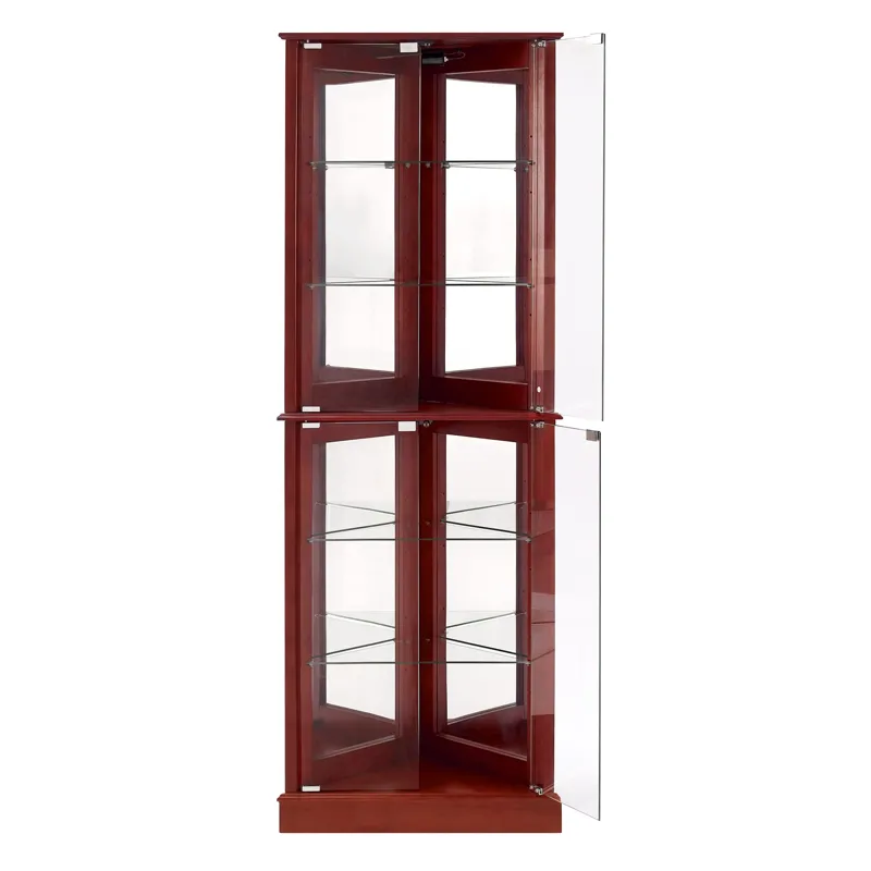 Corner Curio Dispaly Cabinet With Lights, Adjustable Tempered Glass Shelves, Mirrored Back (E26 Ligh