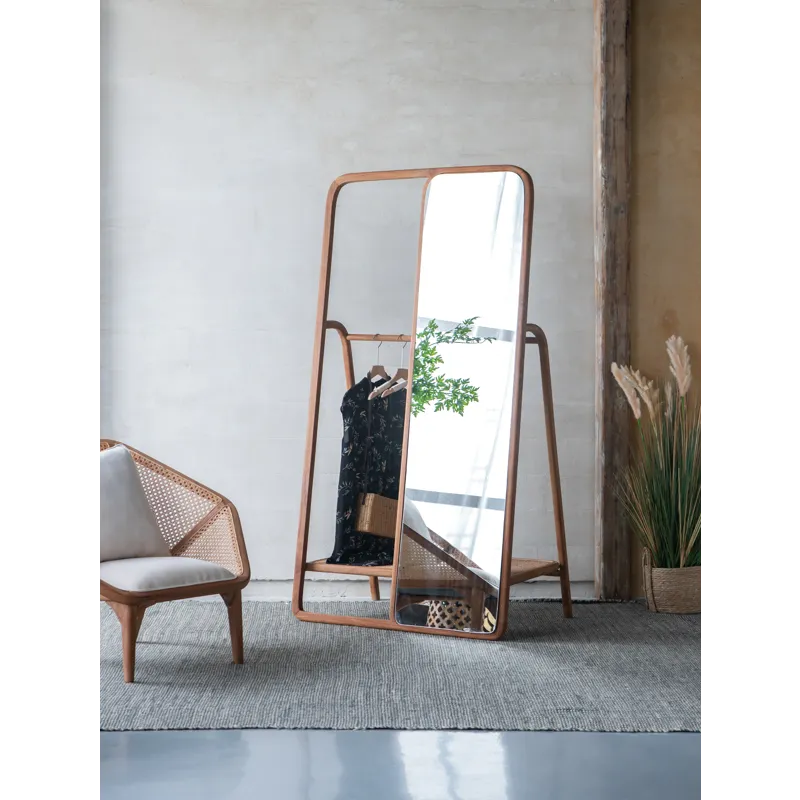 Clothes Hanger With Mirror, Large - Brown