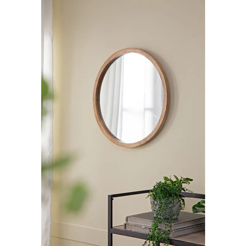 Circle Wall Mirror With Wooden Frame, Wall Mirror For Living Room - Brown
