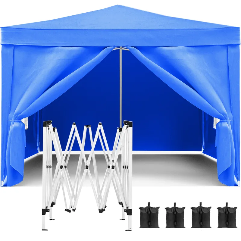 10\'X10\' Folding Canopy With 4 Removable Sidewalls Outdoor Event Shelter UPF 50+ Gazebo Portable Te