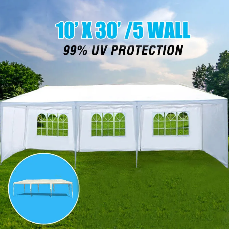 10X30\' Wedding Party Canopy Tent Outdoor Gazebo With 5 Removable Sidewalls - White