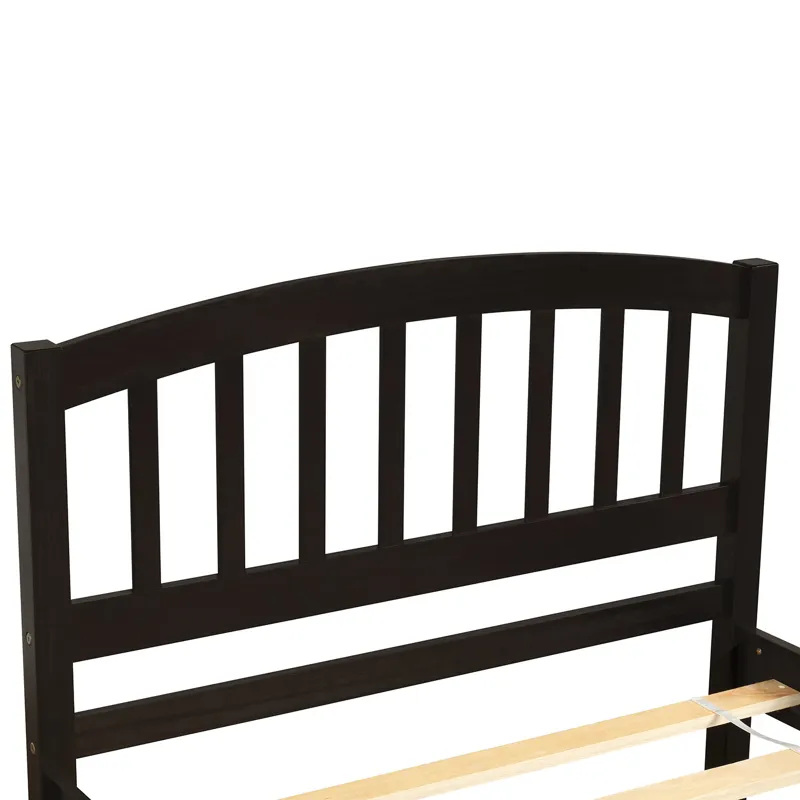 Twin Size Platform Bed Wood Bed Frame With Trundle - Espresso