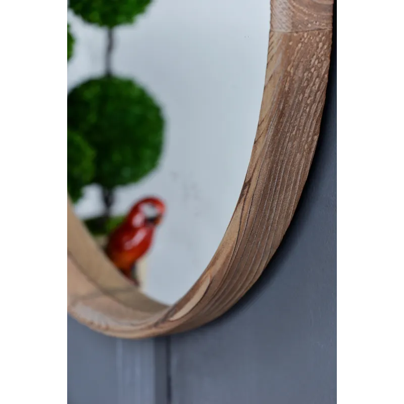 Round Wood Mirror, Wall Mounted Mirror Home Decor For Bathroom Living Room - Brown