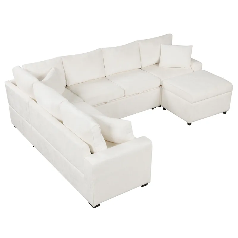 Sectional Sofa Pull-Out Sofa Bed Sleeper With A Storage Ottoman, Three Pillows And Charging Devices 