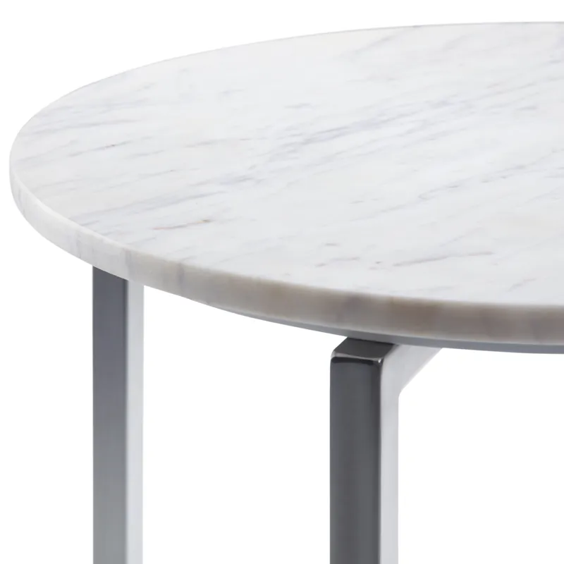 Marsden - Side Table with Polished Stainless Steel Base - White / Silver