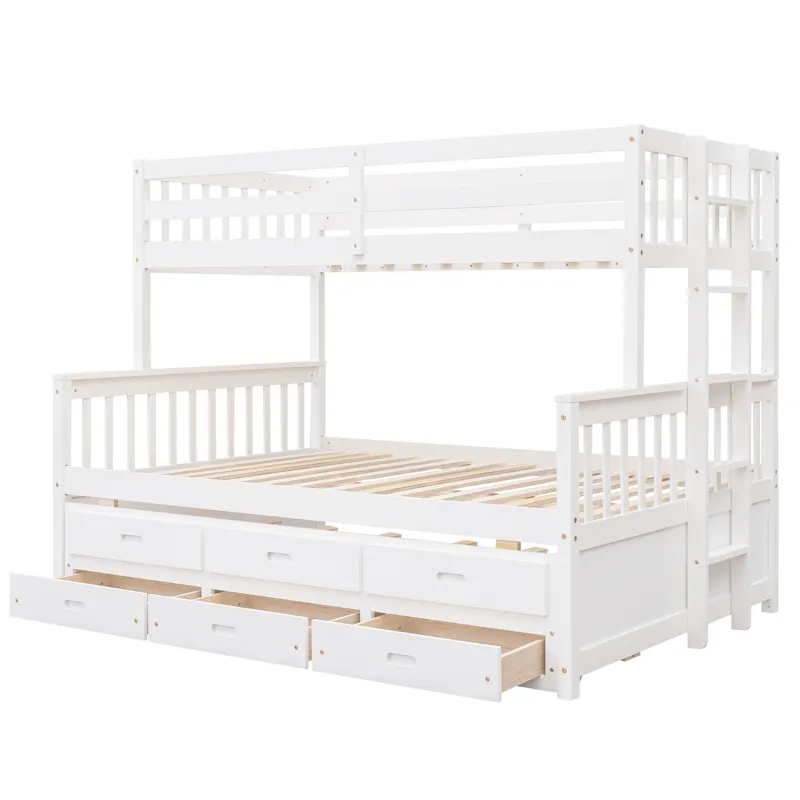 Twin Over Full Bunk Bed With Twin Size Trundle, Separable Bunk Bed With Drawers For Bedroom - White