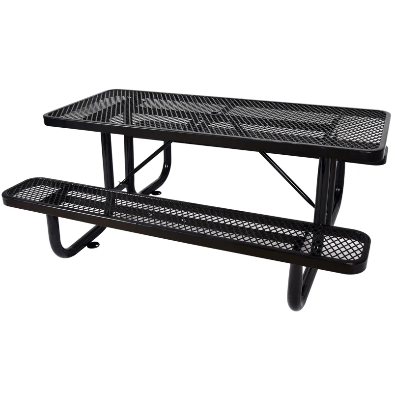 Rectangular Outdoor Steel Picnic Table With Umbrella Pole - Black