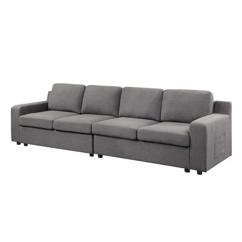 Waylon - Linen 4-Seater Sofa With Pockets - Gray