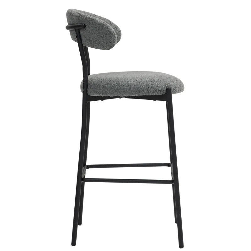 26\'\' Counter Height Bar Stools Teddy Fabric Cover Kitchen Island Counter Bar Stool With Black Powd