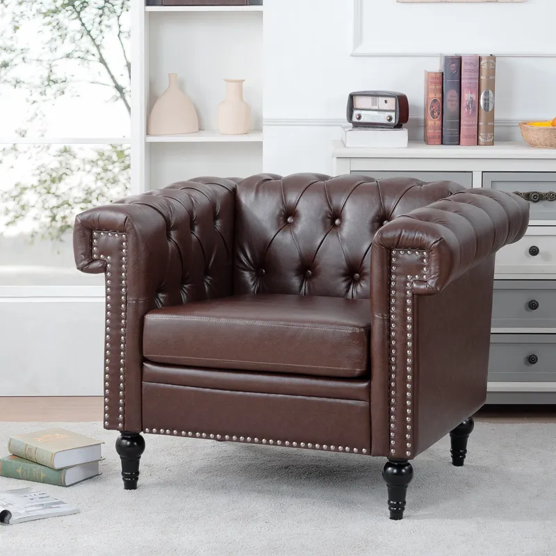 1 Seater Sofa For Living Room - Brown PU