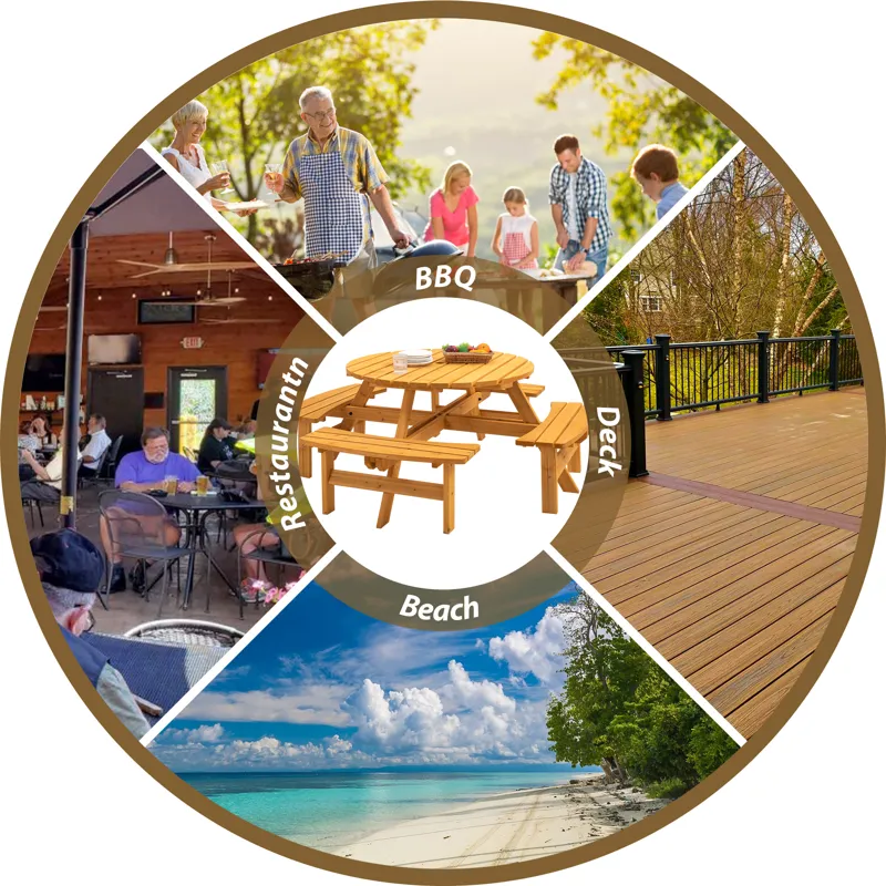 8 Person Wooden Picnic Table, Outdoor Camping Dining Table With Seat, Garden, Diy With 4 Built-In Be