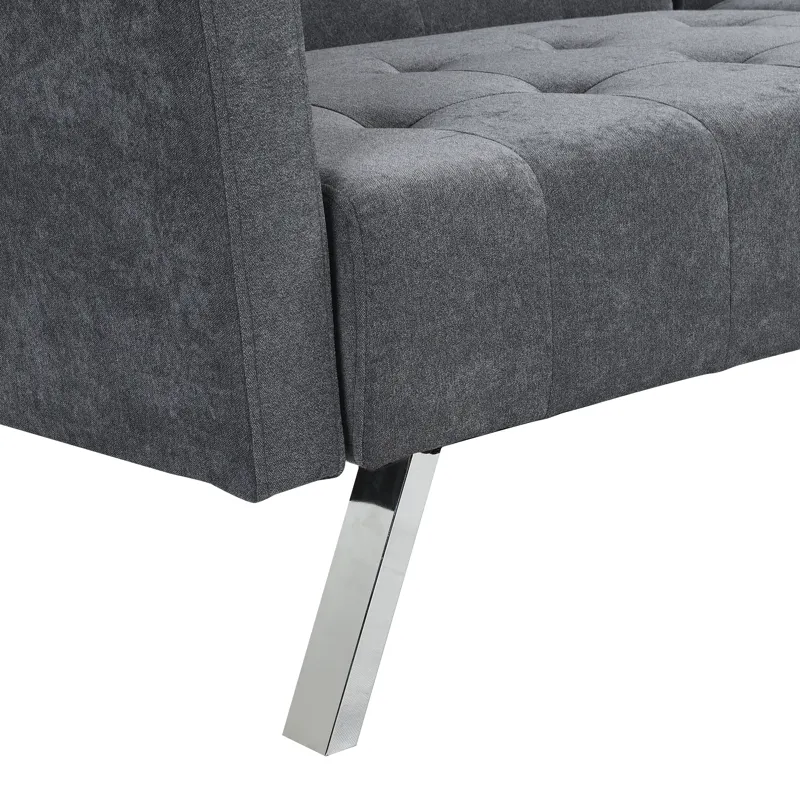 Futon Sofa Bed Convertible Folding Lounge Couch, Armrests - Dark Gray