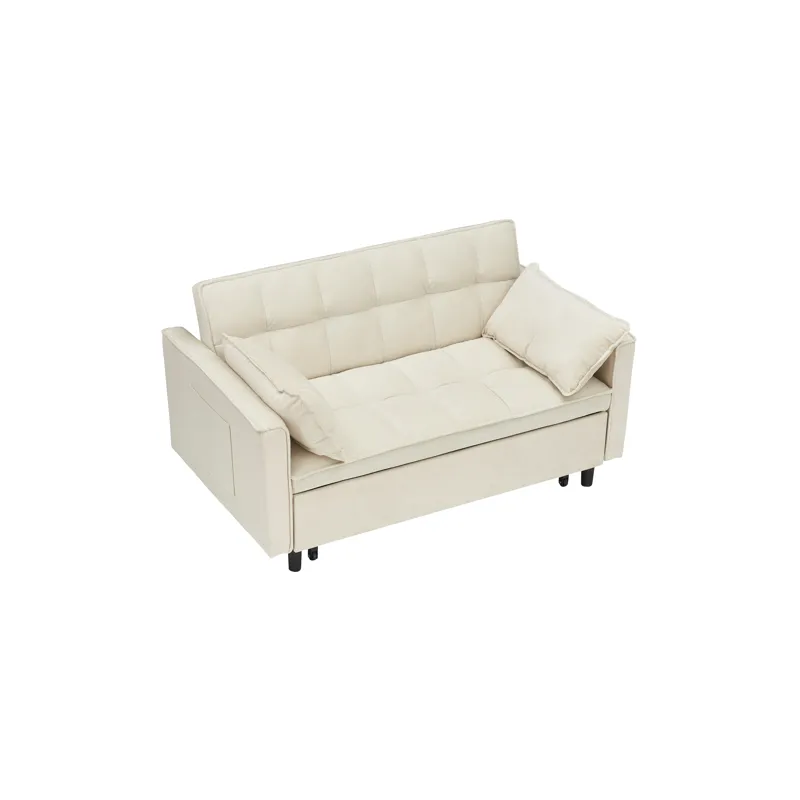 Modern Velvet Sofa, Sofa Pull-Out Bed, Small Love Seat Casual Sofa With Back, With Pillow, Pockets, 
