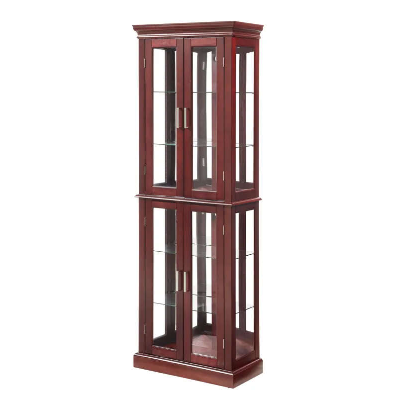 Curio Cabinet Lighted Curio Diapaly Cabinet With Adjustable Shelves And Mirrored Back Panel, Tempere