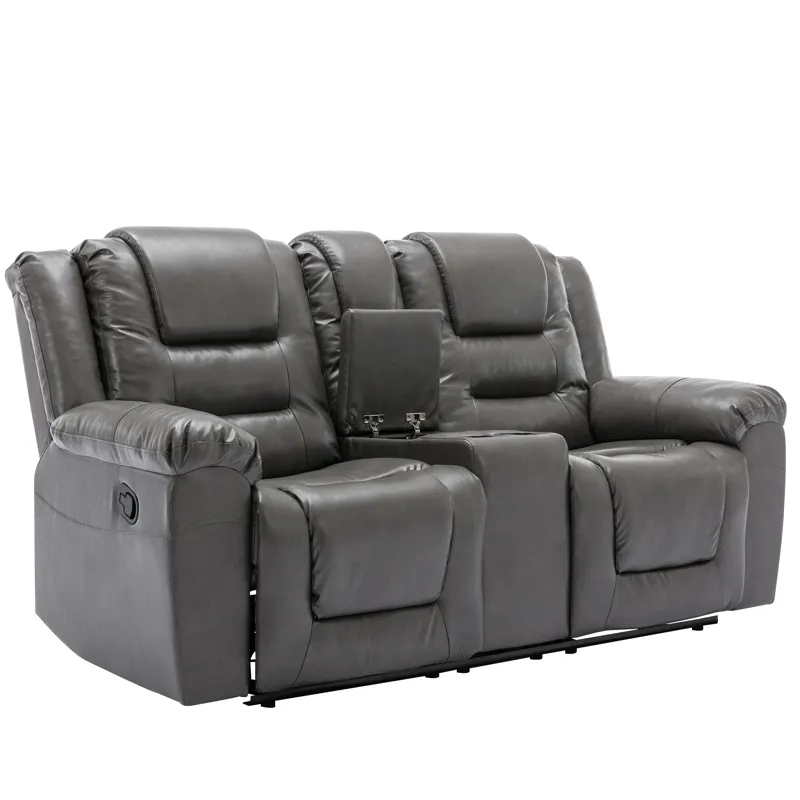 2 Seater Home Theater Recliner Manual Recliner Chair With A Storage Box And Two Cup Holders For Livi