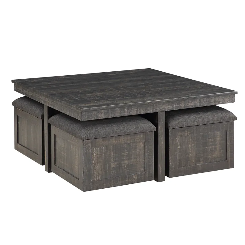 Moseberg - Oak Coffee Table With Storage Stools (Set of 5) - Gray