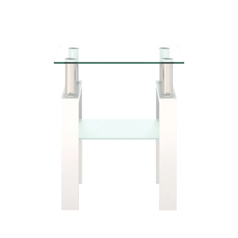 Modern Tempered Glass Tea Table, End Square Table For Living Room - Transparent / White