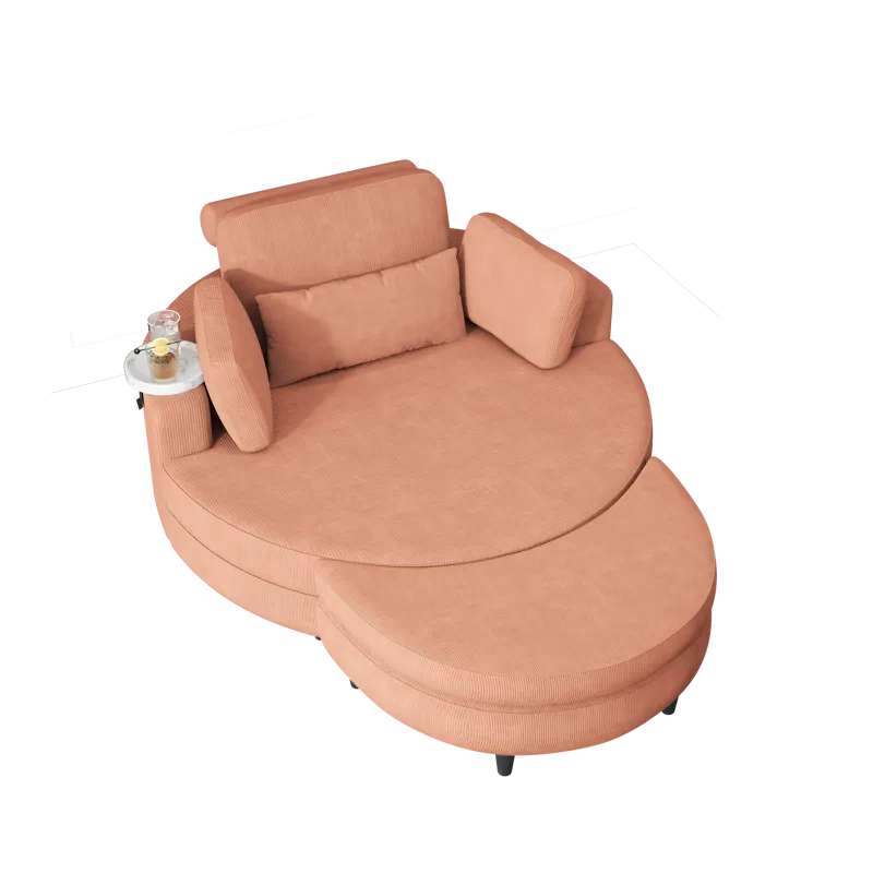 Corduroy Sofa With Two Throw Pillows, A Waist Pillow And An Extra Tray Is Comfortable For A Small Ap