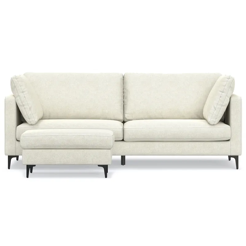 Ava - 90\" Mid Century Sofa with Ottoman Set - Cream