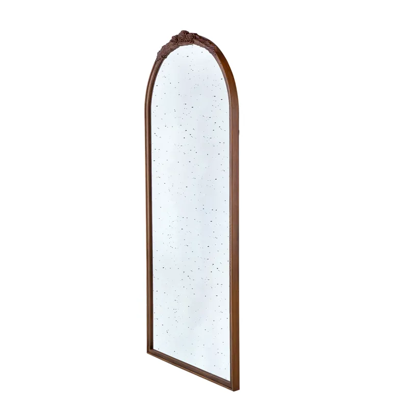 Hand Carved Rose Antique Mirror Frame, Large Arch Mirror Wall Decor For Living Room, Bathroom, Entry
