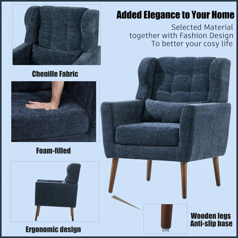 Modern Accent Chair, Chenille Arm Chairs For Living Room, Upholstered Mordern Armchair, Comfy Soft P