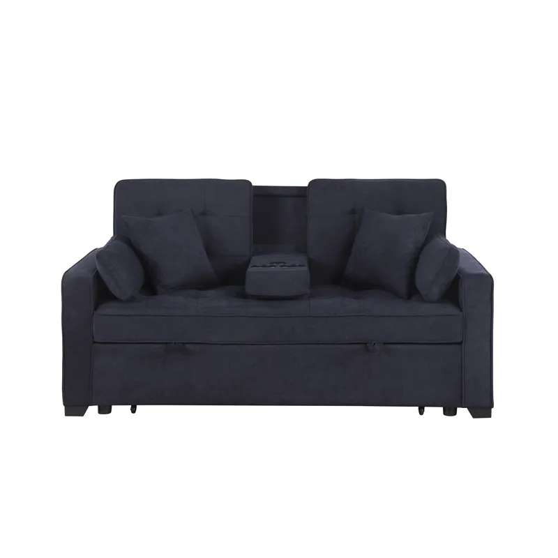 Cody II - 69.5\"W Dark Gray Woven Fabric Convertible Sleeper Loveseat With Cup Holder, Charging Port