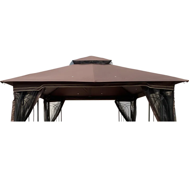 Patio Double Roof Gazebo Replacement Canopy Top Fabric - Brown