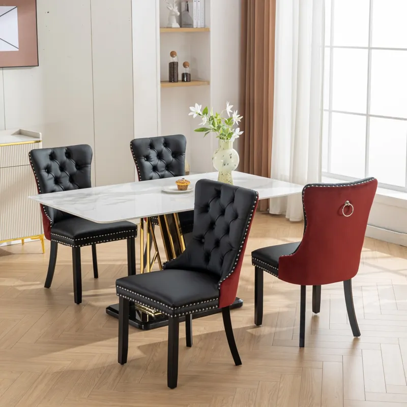 Nikki - Modern, High-End Tufted Solid Wood Contemporary PU And Velvet Upholstered Dining Chair With 