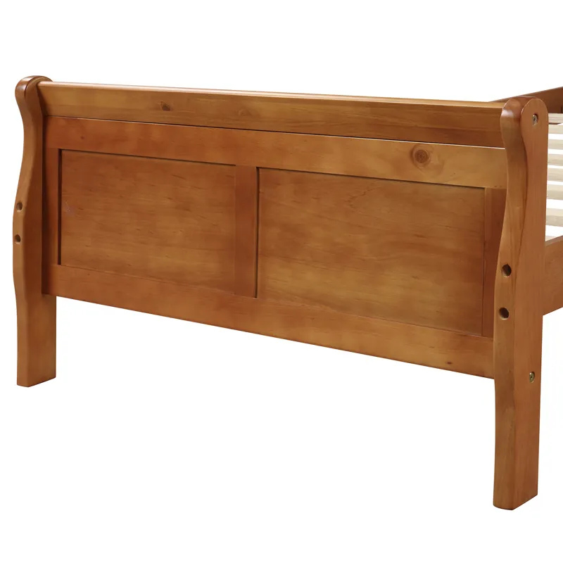 Twin Platform Bed Frame Mattress Foundation Sleigh Bed With Headboard / Footboard / Wood Slat Support - Oak