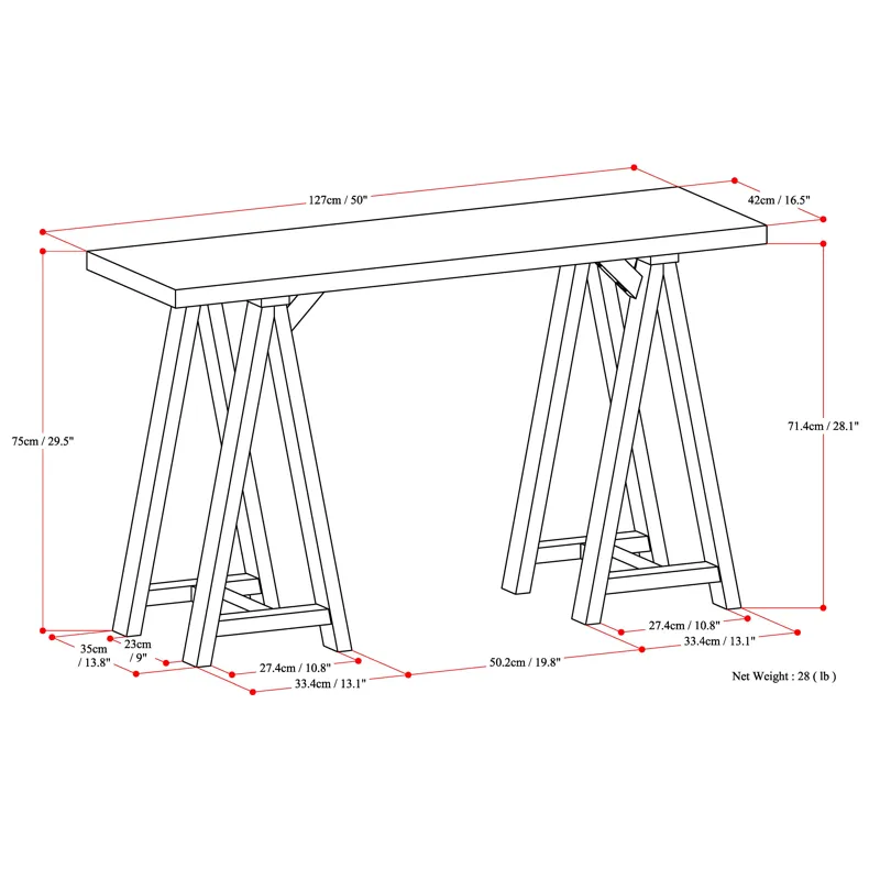 Sawhorse - Console Sofa Table - Dark Chestnut Brown