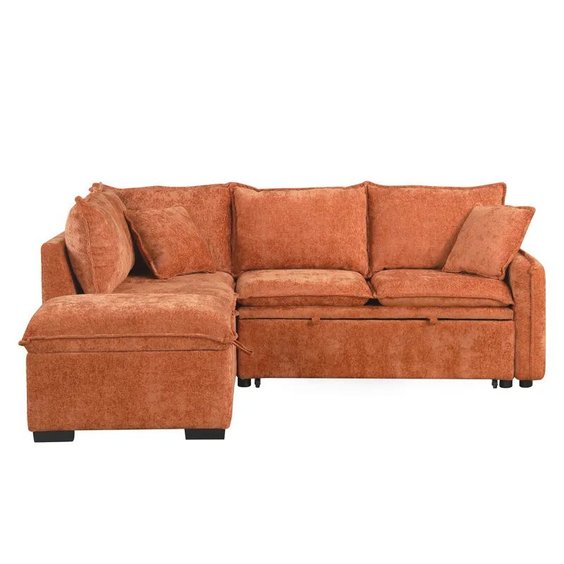 Convertible Sofa Bed Sectional Sofa Sleeper L-Shaped Sofa With A Storage Ottoman, Two Pillows, Two P