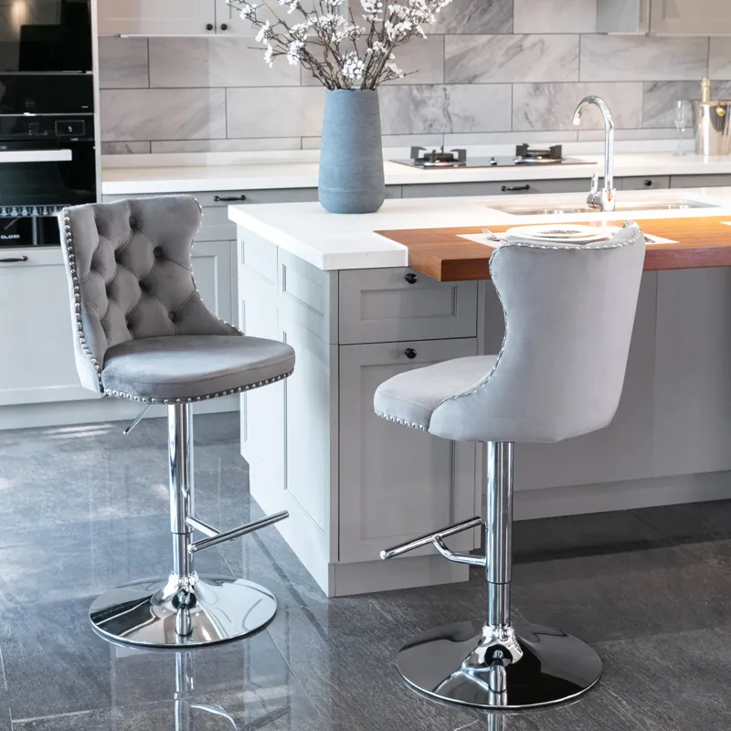 Swivel Velvet Barstools Adjusatble Seat Height From 25-33\", Modern Upholstered Chrome Base Bar Stoo