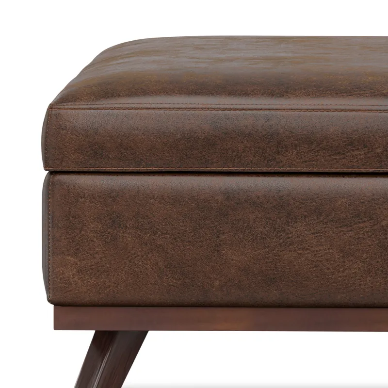 Owen - XL Square Coffee Table Storage Ottoman - Distressed Chestnut Brown