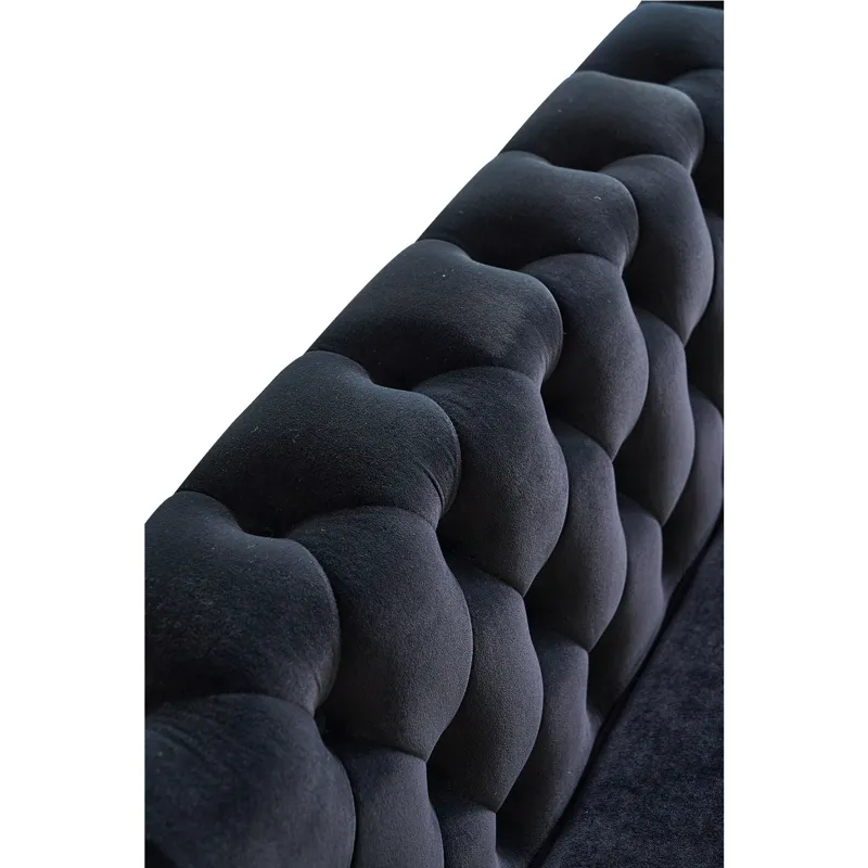 Modern Tufted Velvet Sofa For Living Room - Black