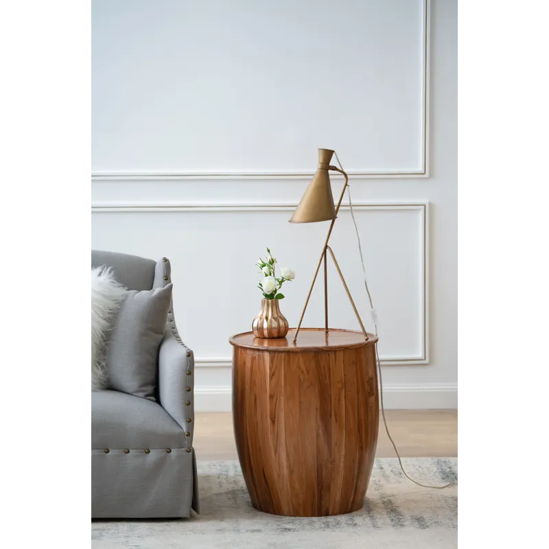 Drum Side Table With Tray Style Top - Brown