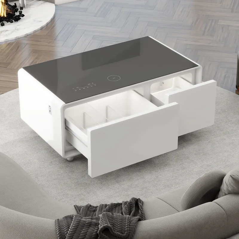 Modern Smart Coffee Table With Built-In Fridge, Bluetooth Speaker, Wireless Charging, Touch Control 