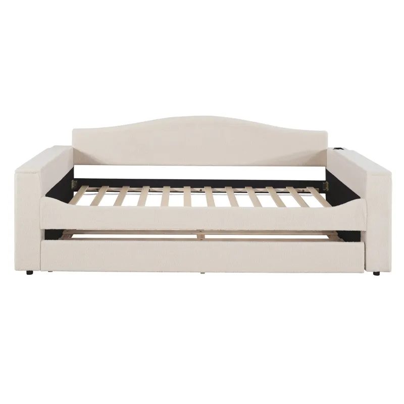 Twin Size Upholstered Daybed With Storage Armrests, Trundle And Latest Integrated Bluetooth Audio Sy