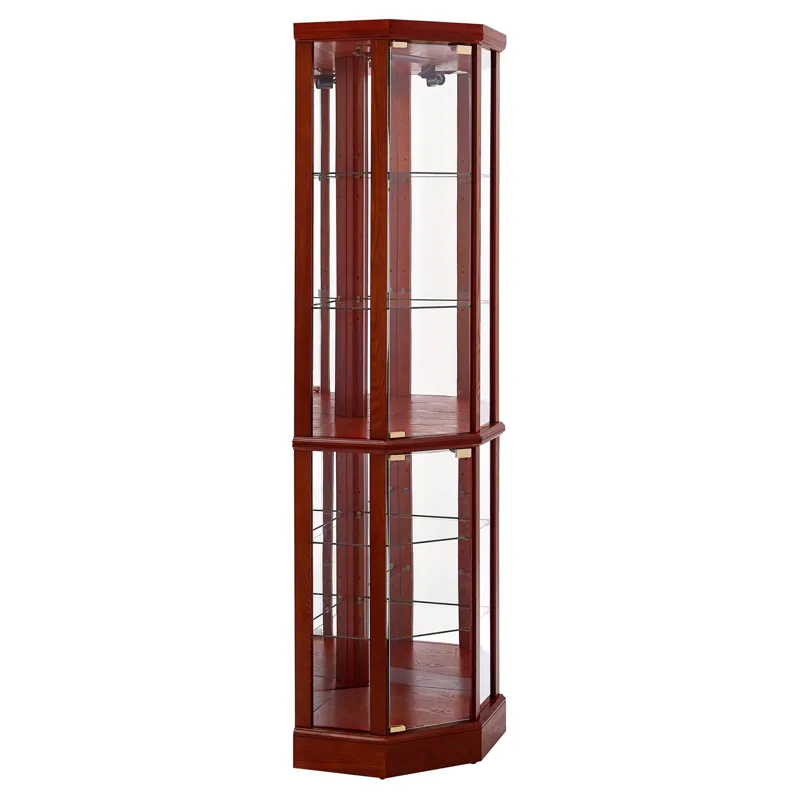 6 Shelf Lighted Corner Curio Cabinet With Adjustable Tempered Glass Shelves And Mirror Back (E26 Lig
