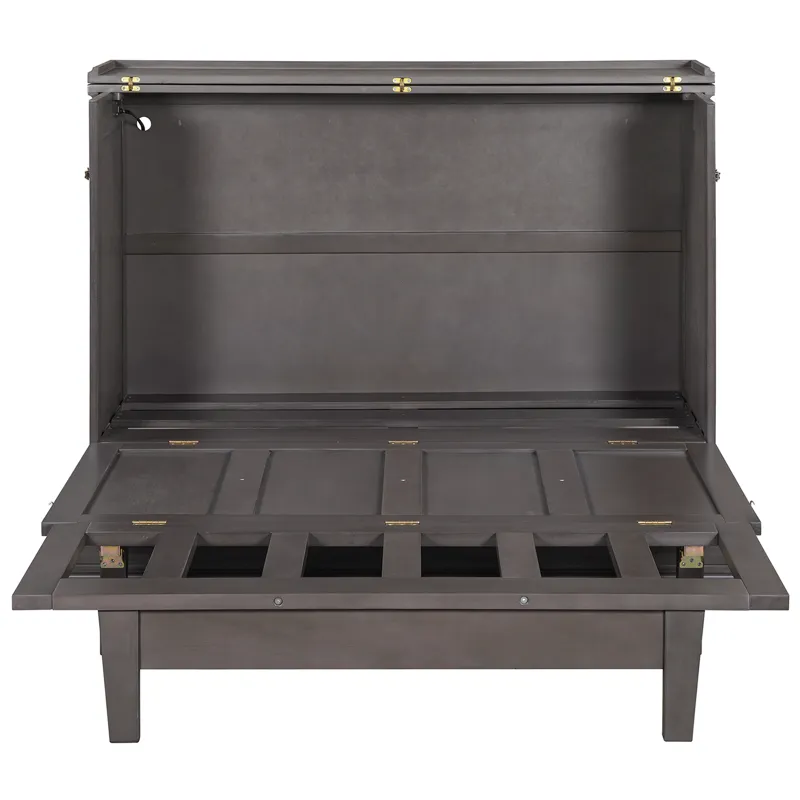 Full Solid Pine Murphy Bed Chest Cube Cabinet Bed With Charging Station And Large Storage Drawer For